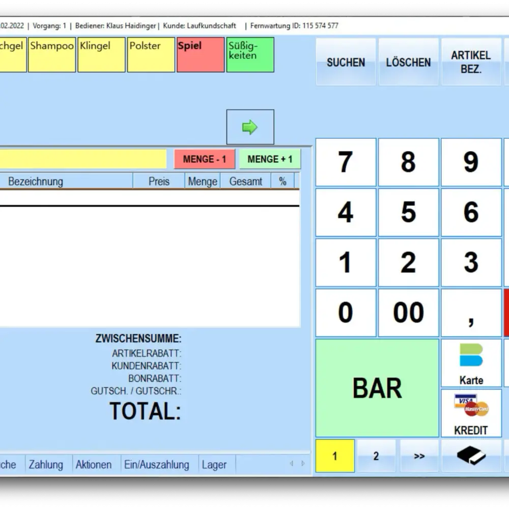 Der erste Start der Kasse