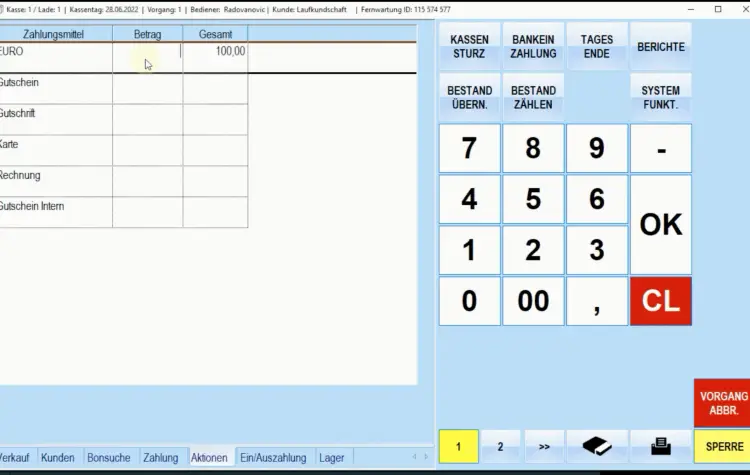 Abrechnung & Kassenmanagement / Tagesende