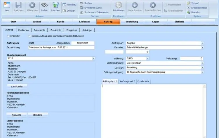 Auftragsmodul / Verkauf