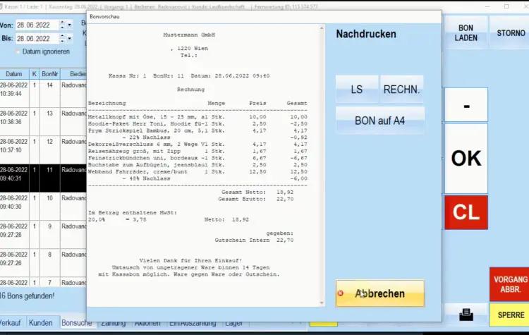 Beleg- und Druckmanagement / Bonsuche