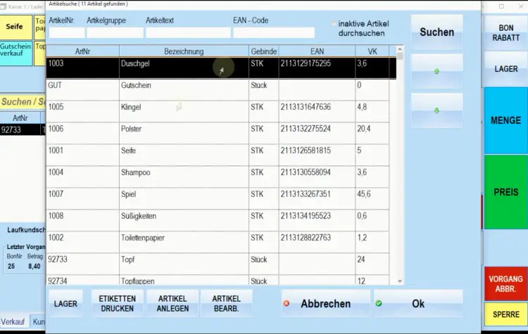 Benutzerfreundlichkeit & Bedienung / Artikelsuche