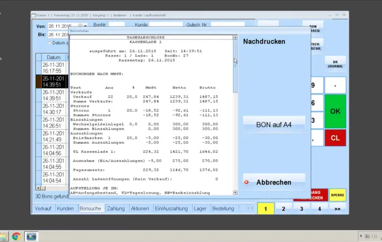 Statistiken & Berichte / Tagesbericht