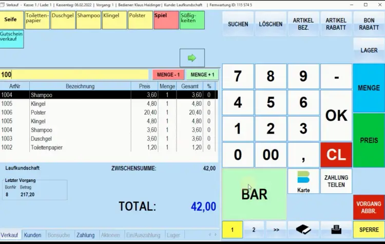 Verkaufsprozesse & Transaktionen / Barverkauf 1