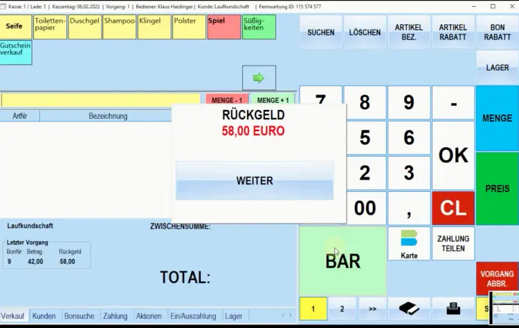 Verkaufsprozesse & Transaktionen / Barverkauf 2
