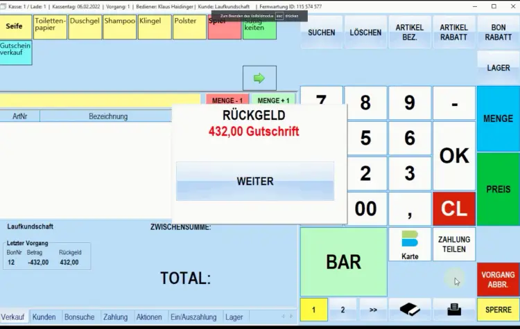 Verkaufsprozesse & Transaktionen / Rückname 2